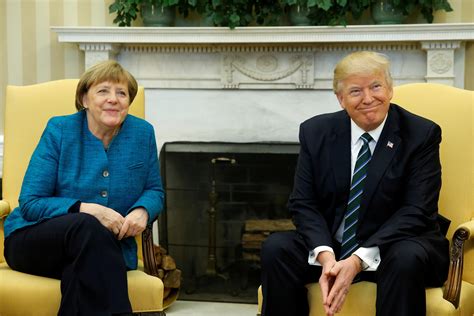Trump And Merkel Didnt Shake Hands In Oval Office Photo Op Cbs News