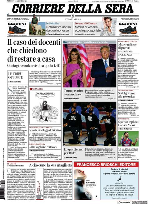 La Prima Pagina Del Corriere Della Sera