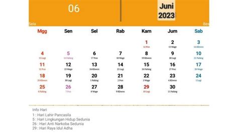 Kalender Bulan Juni 2023 Tanggalan Jawa Hari Ini Halaman 2