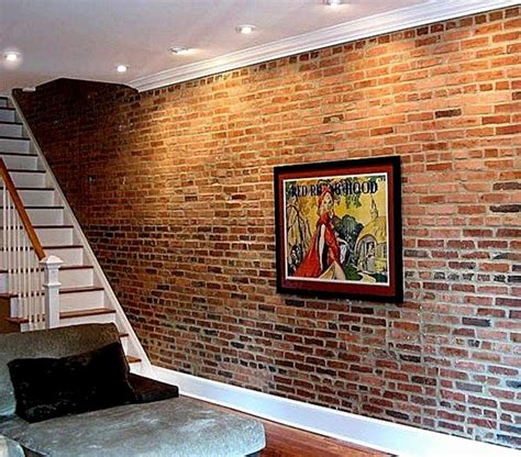 Charming Interior Home Basement Red White List Faux Brick Accent Walls