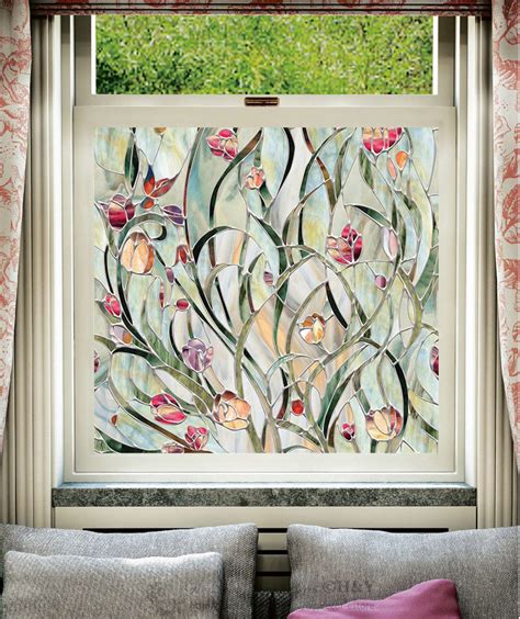 Flower Blossom Window Film Print Sticker Cling Stained Glass Uv Block