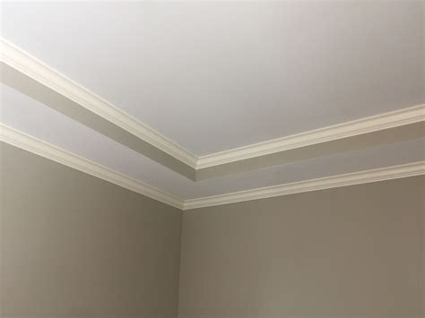 Creamy Crown Molding Inside Tray Ceiling And Perimeter Of Room White