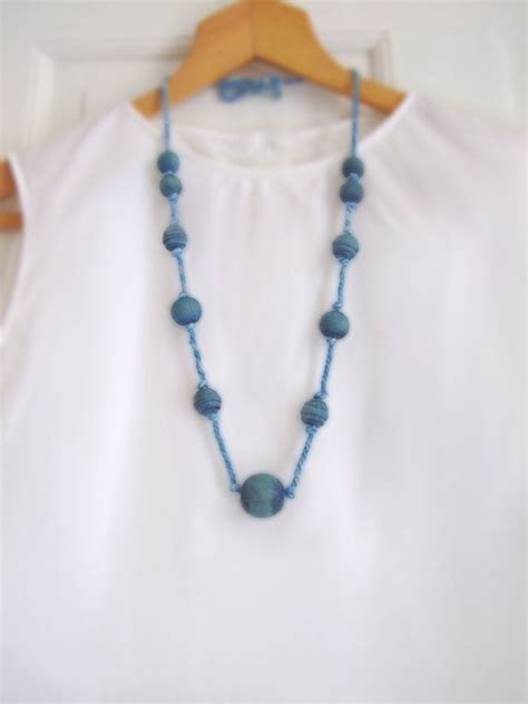 Wooden Bead Necklace Hand Dyed Blue With Woad Plants Organic Cotton