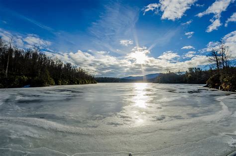 Price Lake Frozen Over During Winter Months In North Carolina
