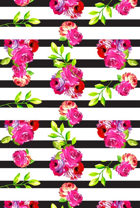 Floral Black And White Stripe Love Wallpaper Floral Wallpaper