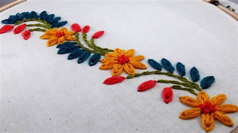Hand Embroidery Border Design By Nakshi Katha Youtube