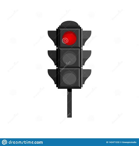 Traffic Light With Red Stop Signal Isolated On White Background Stock