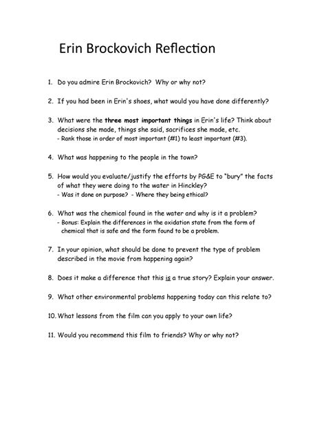 Erin Brockovich Questions Erin Brockovich Reflection 1 Do You Admire