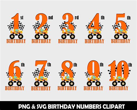 Orange Monster Truck Birthday Numbers Clipart Monster Truck Etsy