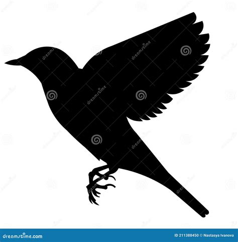 Vector Isolated Silhouette Of A Flying Fluttering Nightingale Flapping