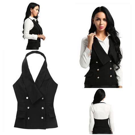 Buy Womens Sleeveless Backless Button Down Formal Business Dressy Suit Lapel Waistcoat At