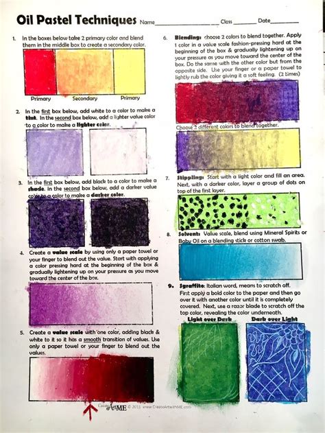 Oil Pastel Techniques Lesson Plan And Worksheet Pdf Updated 2018 Oil