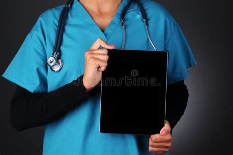 Woman Tablet Computer White Desk Stock Image Image Of Computer