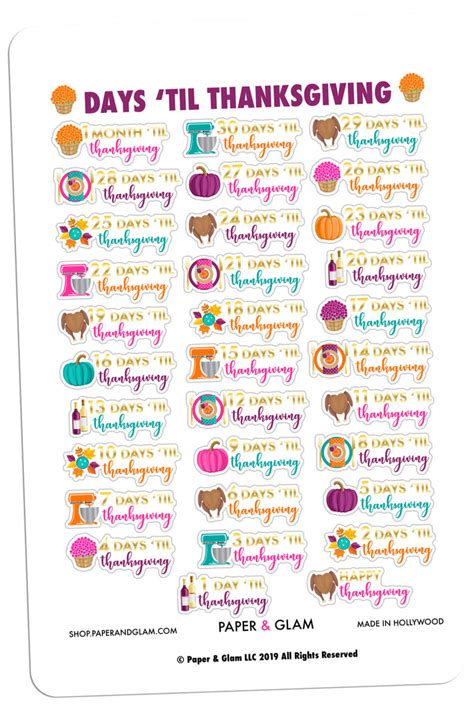 Gold Foil Thanksgiving Countdown Planner Stickers Paper And Glam