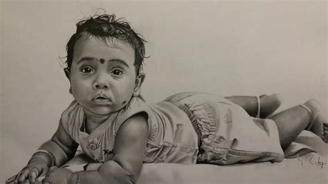 How To Draw Cute Baby Realistic Pencil Drawing Time Laps Video Step By Step YouTube