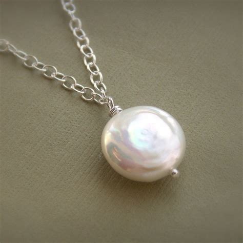 Coin Pearl Necklace Freshwater Coin Pearl Pendant Solid