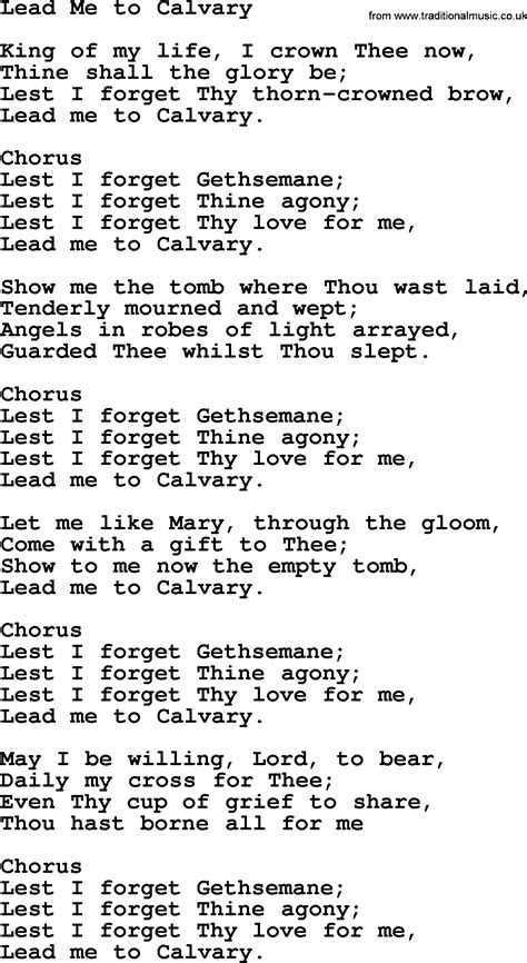 Baptist Hymnal Christian Song Lead Me To Calvary Lyrics With Pdf For