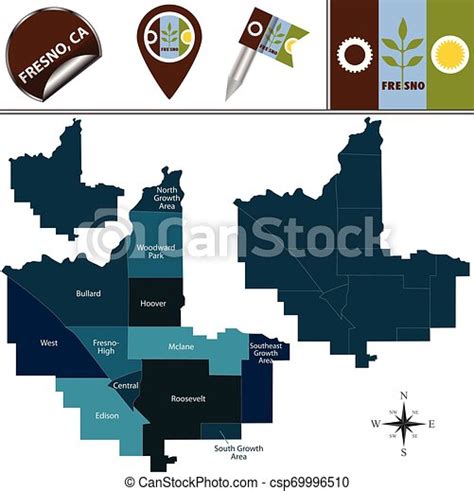 Map Of Fresno Ca With Districts Vector Map Of Fresno California Of