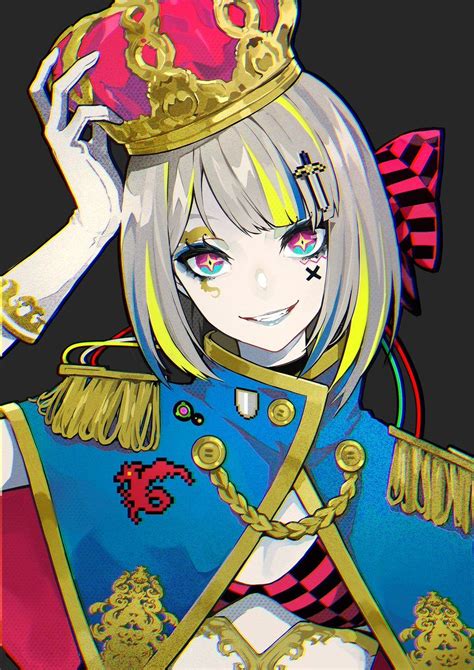 An Anime Character With Blonde Hair And Blue Eyes Wearing A Tiara