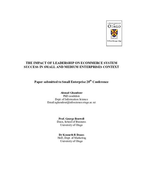 Pdf The Impact Of Leadership On Ecommerce System Success In Small And