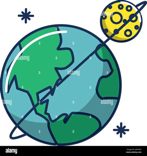 Moon Orbiting Earth Line And Fill Image Vector Illustration Stock