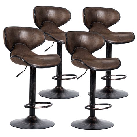 Costway Set Of 4 Adjustable Bar Stools Swivel Bar Chairs W Backrest