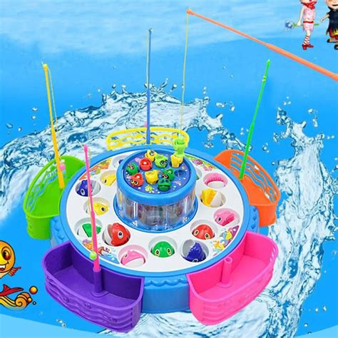 Creative Double Layer Fishing Game Toy Set Electronic Magnetic Rotating