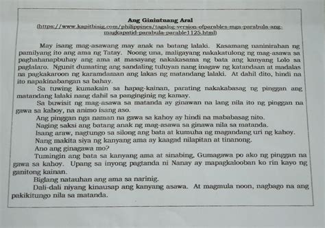 Basahin At Unawain Ang Parabula Ng Ang Ginintuang Aral Suriin Ang Mga