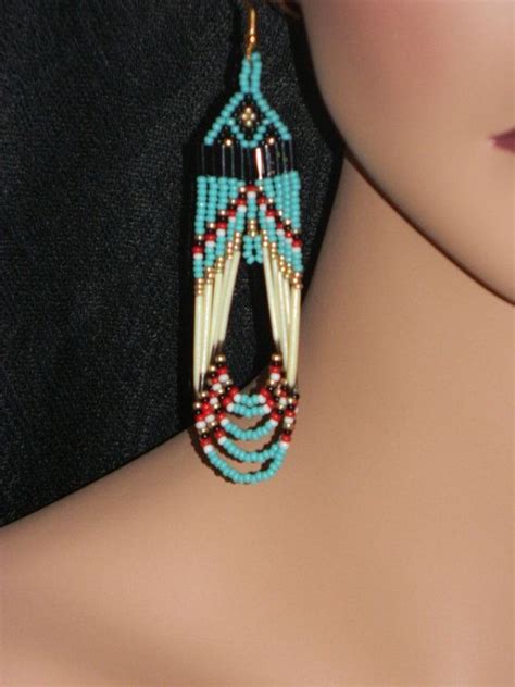 Native American Beaded Earrings Turquoise Quill By Lakotacharm 2200