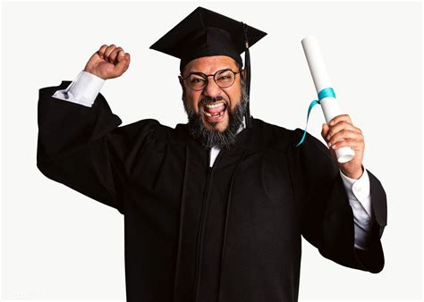 Download Premium Png Of Happy Senior Man In A Graduation Gown Holding