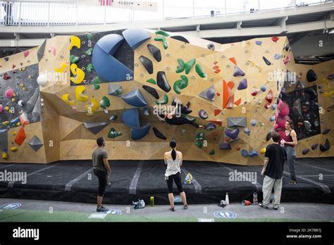 Young Climbers At Wall In Climbing Gym Stock Photo Alamy