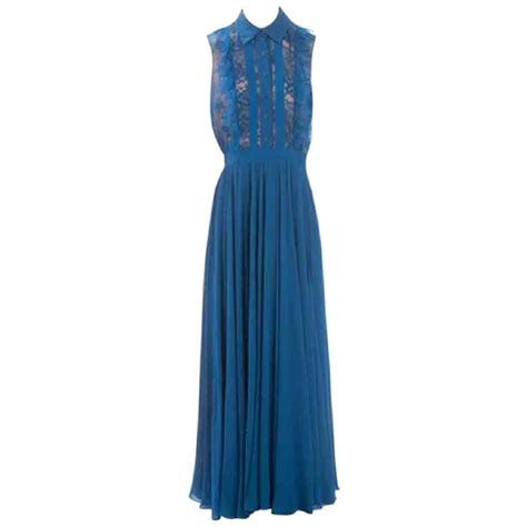 Elie Saab Sleeveless Evening Dress In Blue Silk Size 38fr For Sale At