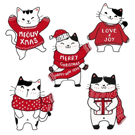 Set Of Cute Christmas Hand Drawn Cats 1943126 Vector Art At Vecteezy