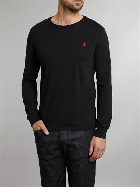 Polo Ralph Lauren Long Sleeve Custom Fit Crew Neck Tshirt In Black For