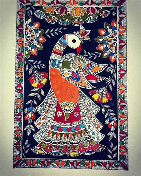 Peacock Madhubani Paper Painting Size Etsy