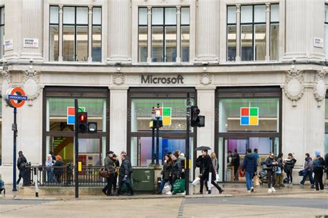 Microsoft Store Facade In Oxford Circus London On Wet Day Editorial