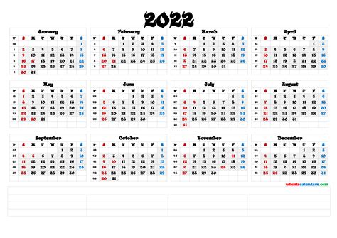 2022 Free Yearly Calendar Template Word 6 Templates
