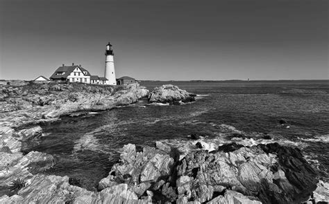 Portland Head Lighthouse In Cape Elizabeth Maine Black And White Vinyl