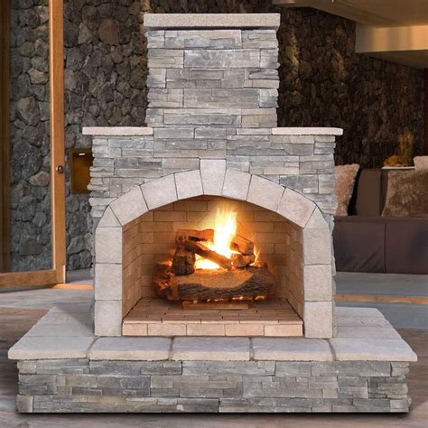Cal Flame 82 H Stone Veneer Outdoor Fireplace And Reviews Wayfair