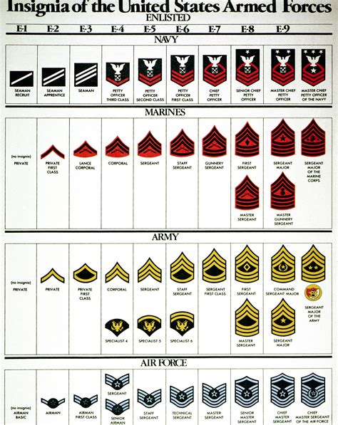 Chart Of Enlisted Personnel Insignia For The Us Armed Forces Us