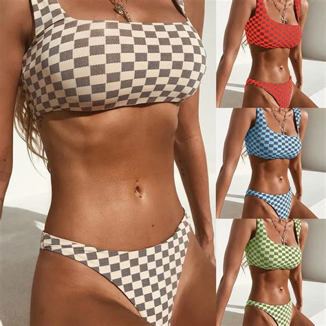 Lattice Printing Sling Sexy Women S Bikini Swimsuit Striped Plaid