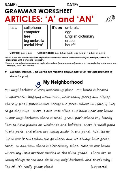 Articles worksheet 1 articles worksheet 2 kinds of sentences: Articles - All Things Grammar
