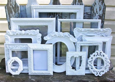 Set Of 13 Shabby Chic Bright White Picture Frames For Gallery Etsy