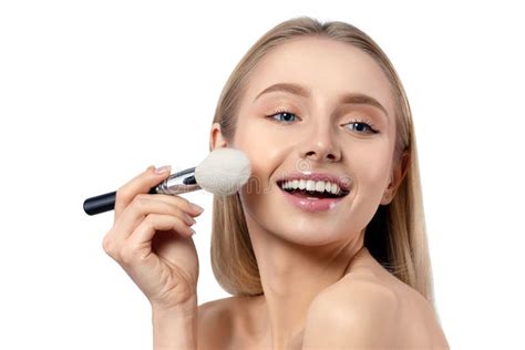Young Beautiful Caucasian Woman Applying Makeup Stock Image Image Of