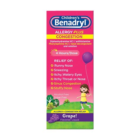 Childrens Benadryl Allergy Plus Congestion Liquid Medicine Benadryl