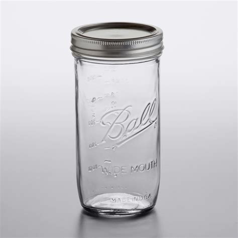 Ball 1440065500 24 Oz Wide Mouth Glass Canning Jar With Silver Metal