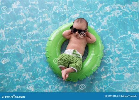 Newborn Baby Boy Floating On A Swim Ring Stock Photo Image Of