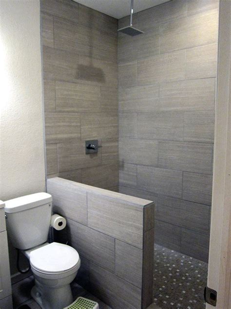 Gray Floor Small Stand Up Shower Diy Basement Bathroom Finish Modern