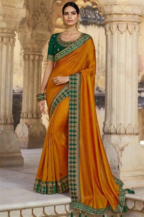 Silk Party Wear Saree In Mustard Yellow Color In 2021 Party Wear
