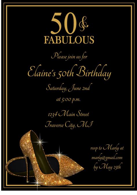 gold glitter shoes adult birthday party invitations